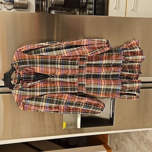 💕VERONICA BEARD💕 Destiny Crinkle Plaid A-Line Dress ~ Olive Green/Pink 8 NWT - Picture 10 of 16